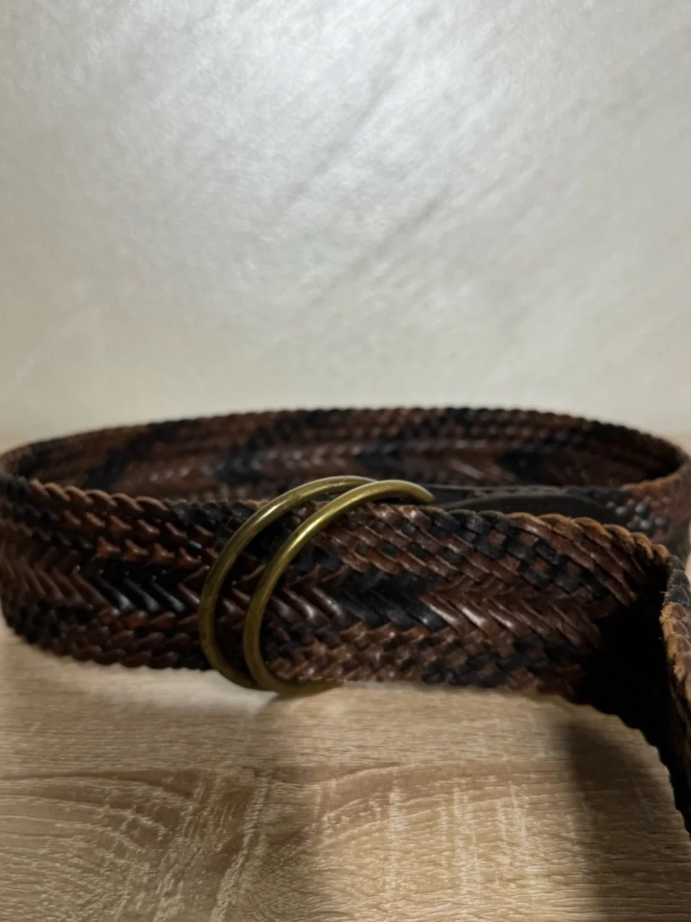 Vintage Talbots Wide Woven Variegated Leather Belt Double Round Brass Closure XS